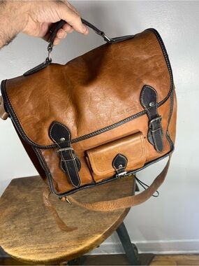 Paul Marius Leather Messenger Bag Cognac Brown Satchel Crossbody BriefcaseFrance